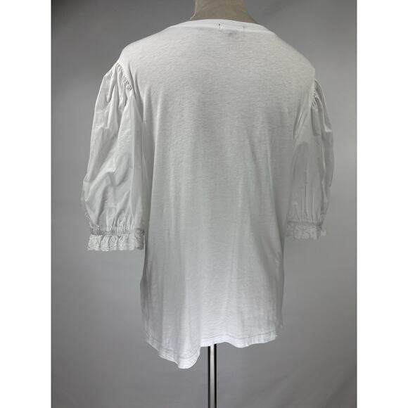 Rails Laurel Tee White Large Stretch Short Sleeve Eyelet Puff Sleeves - Picture 2 of 10